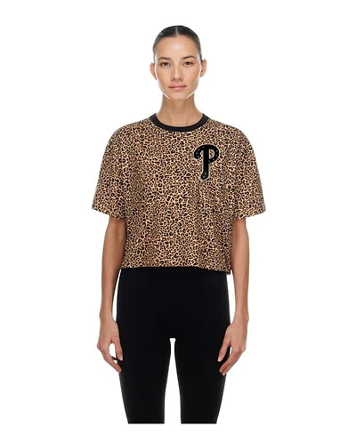 New Era Women's Brown Philadelphia Phillies Leopard Boxy Cropped T-Shirt