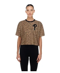 New Era Women's Brown Philadelphia Phillies Leopard Boxy Cropped T-Shirt