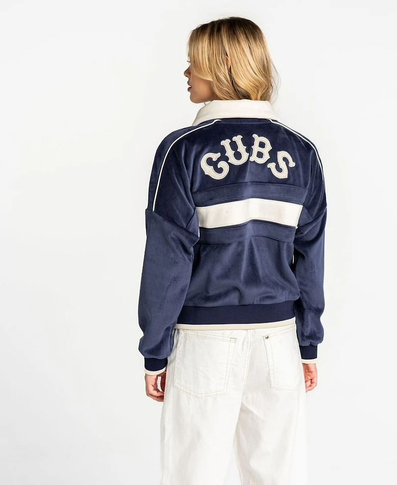 The Wild Collective Women's Navy Chicago Cubs Velvet Corduroy Full-Zip Jacket