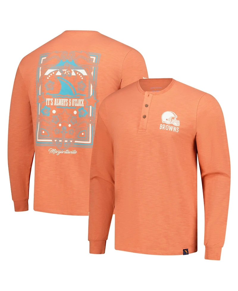 Margaritaville Men's Coral Cleveland Browns Five O'clock Henley Long Sleeve T-Shirt