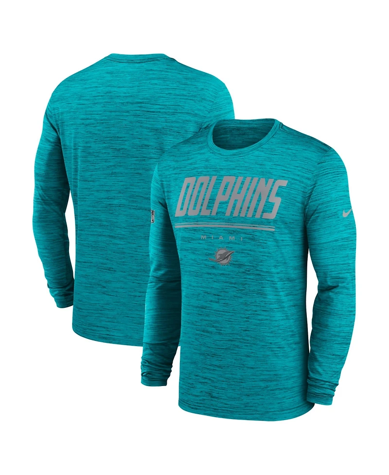 Nike Men's Aqua Miami Dolphins Sideline Offensive Transition Velocity Dri-fit Long Sleeve T-Shirt