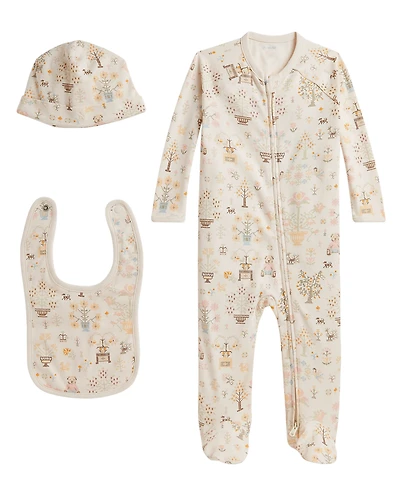 Polo Ralph Lauren Baby Girls' Polo Bear Cotton Full-Sleeve One-Piece, Bib and Beanie Hat, 3-Piece Set