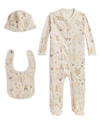 Polo Ralph Lauren Baby Girls' Polo Bear Cotton Full-Sleeve One-Piece, Bib and Beanie Hat, 3-Piece Set