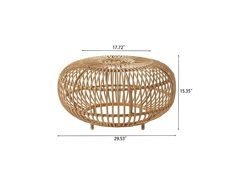 sumyeg Bohemian Faux Rattan Coffee Table Round Accent Table for Indoor and Outdoor Use