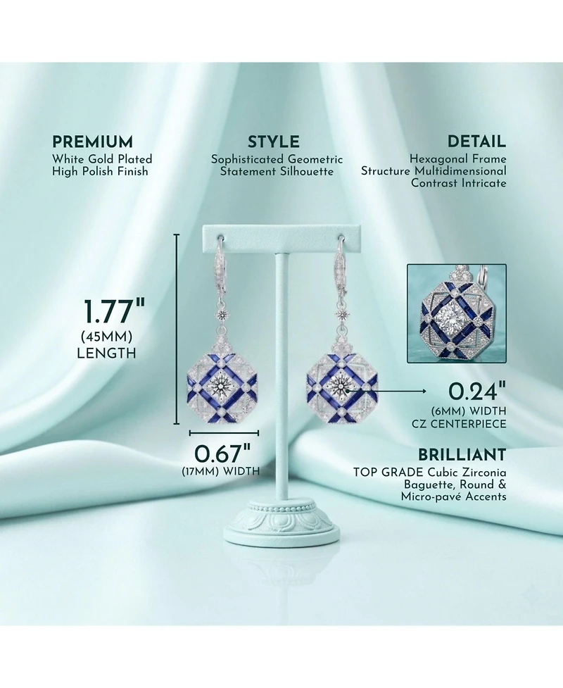 Rachel Glauber White Gold Plated Geometric Cz Statement Drop Earrings