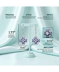 Rachel Glauber White Gold Plated Geometric Cz Statement Drop Earrings