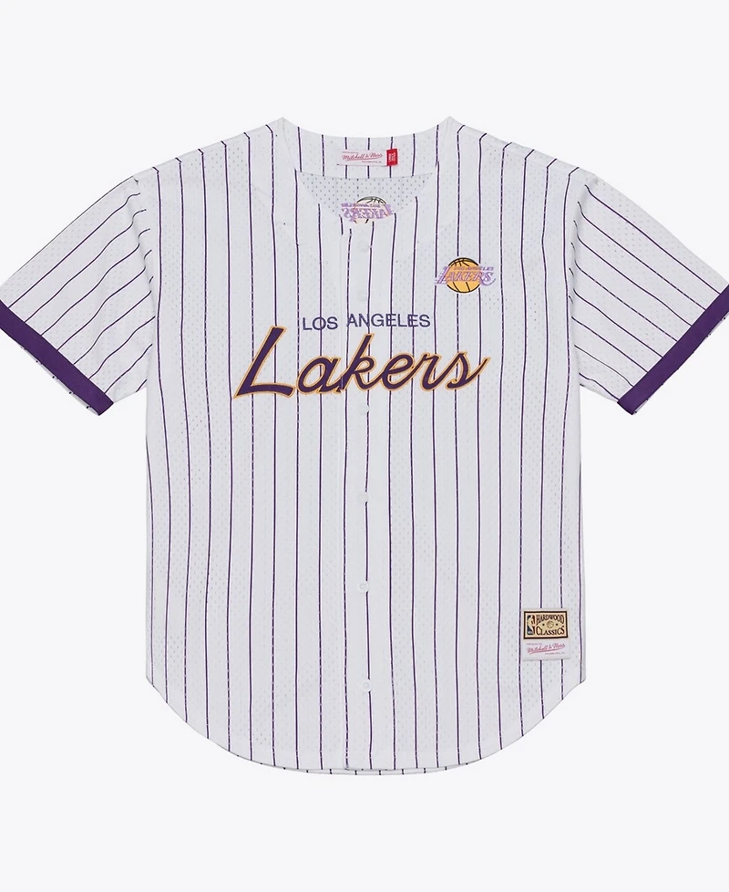 Mitchell & Ness Men's White Los Angeles Lakers Head Coach Pinstripe Mesh Full-Button Baseball Jersey