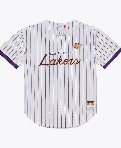 Mitchell & Ness Men's White Los Angeles Lakers Head Coach Pinstripe Mesh Full-Button Baseball Jersey