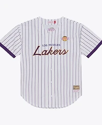 Mitchell & Ness Men's White Los Angeles Lakers Head Coach Pinstripe Mesh Full-Button Baseball Jersey