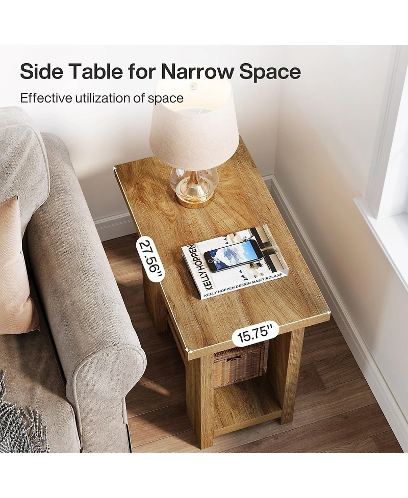Slickblue 2-Tier Farmhouse End Table with Storage Shelves