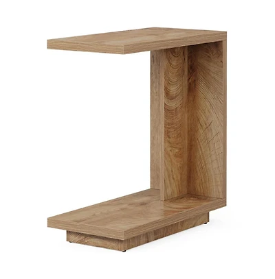 Slickblue Modern C Shaped End Table with Wooden Top for Sofa and Couch