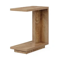 Slickblue Modern C Shaped End Table with Wooden Top for Sofa and Couch