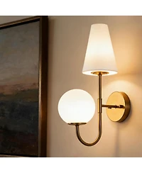 Tribesigns Double-Headed Wall Sconce, Elegant Wall Lamp with Milky Glass Shade, Metal Wall Light Fixtures