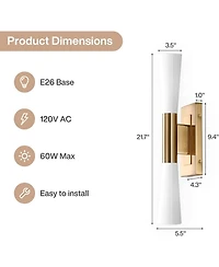 Tribesigns 21.7" Wall Sconces, 2-Light Modern Wall Light Fixture with Frosted Glass Shade