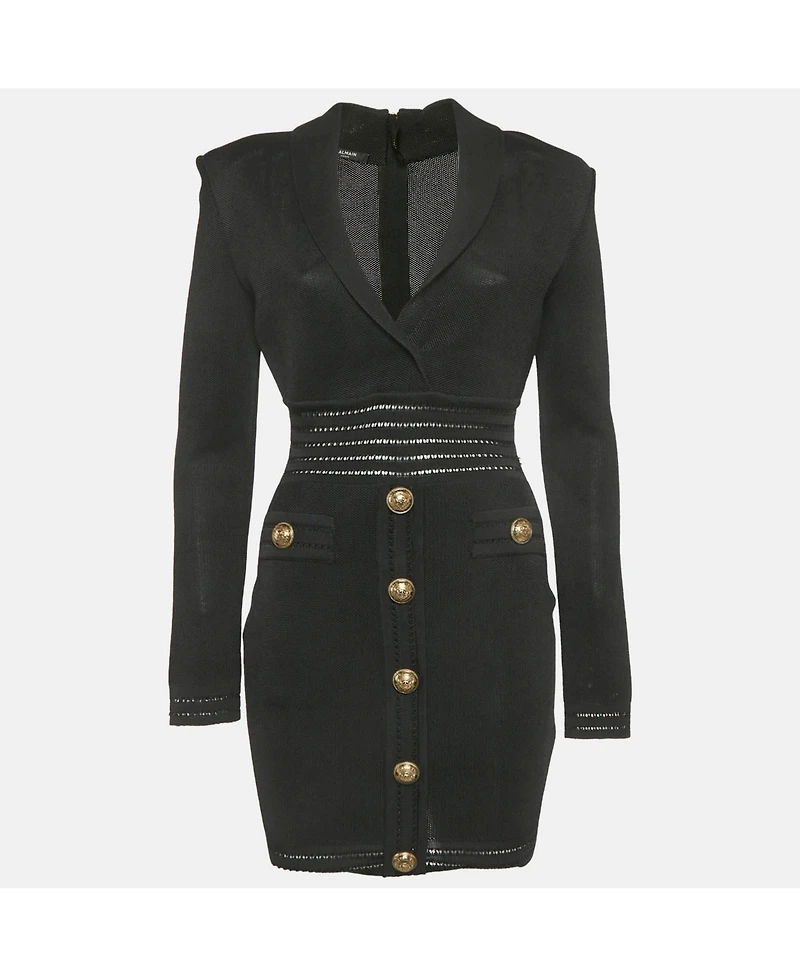Pre-Owned Balmain Women's Mesh Knit Button Detail Mini Dress