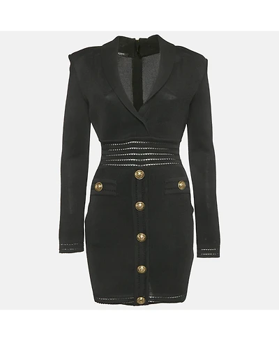 Pre-Owned Balmain Women's Mesh Knit Button Detail Mini Dress