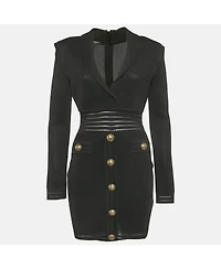 Pre-Owned Balmain Women's Mesh Knit Button Detail Mini Dress