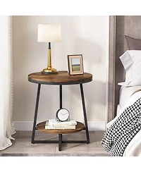 Slickblue Round Accent Bedside Table with 2 Tier Storage Shelf and Metal Frame