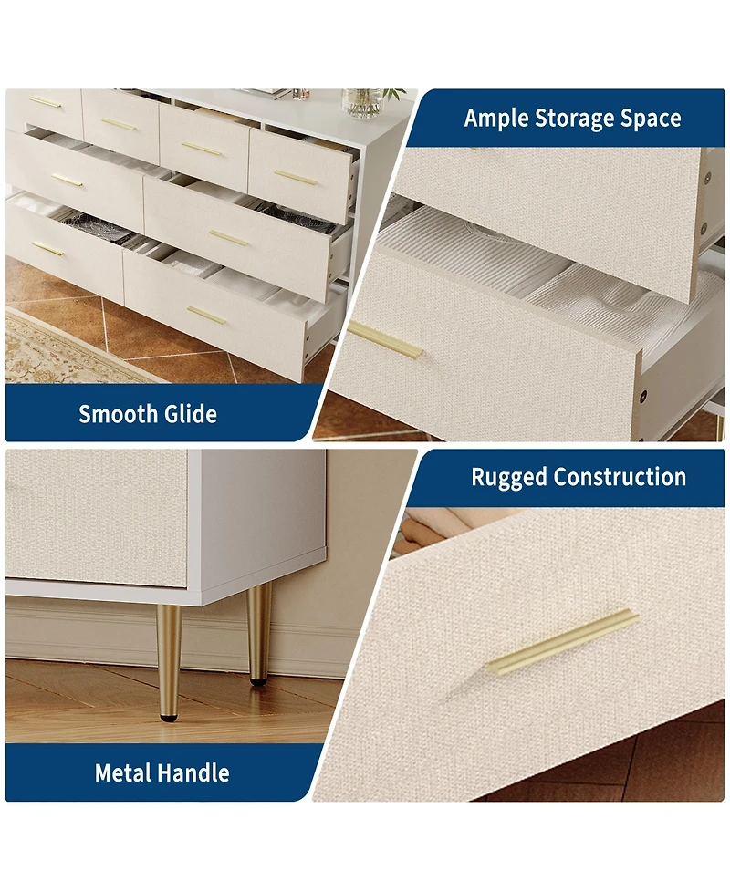 homfan Modern Dresser with 3 to 8 Drawers, Textured Front Storage Chest with Gold-Tone Handles and Legs for Bedroom, Entryway, Living Room