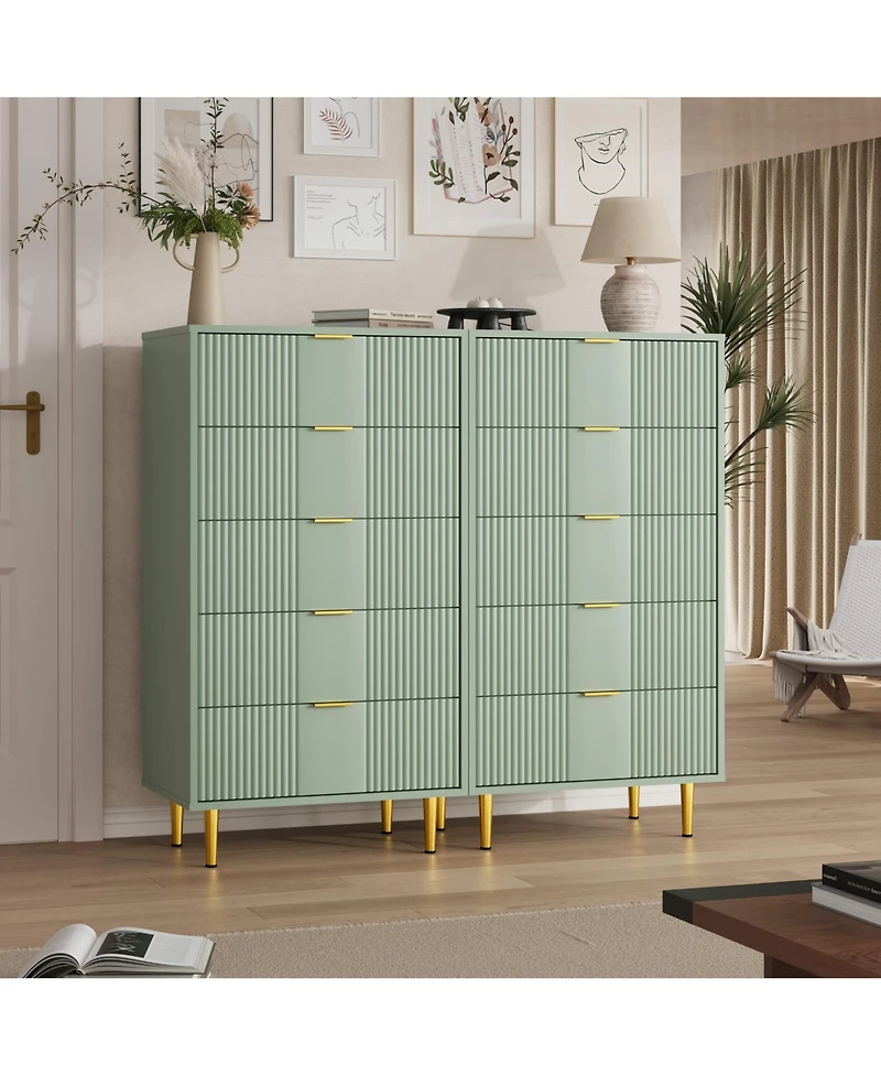 homfan Fluted Dresser with 4/5/6 Drawers, Modern Wood Storage Chest Metal Handles for Bedroom, Living Room, Hallway, or Entryway