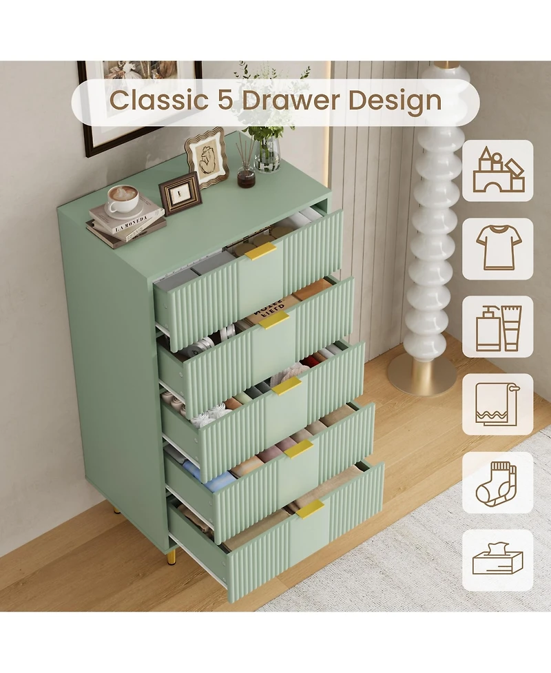 homfan Fluted Dresser with 4/5/6 Drawers, Modern Wood Storage Chest Metal Handles for Bedroom, Living Room, Hallway, or Entryway