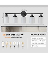 Busdays 31 Inch Modern 5 Light Vanity Bathroom Mirror Light Glass with Black Iron Frame Contemporary Wall Sconce for Bedroom Bathroom Dressing