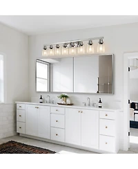 Busdays 51 Inch Modern 8 Light Bathroom Vanity Light Fixture Brushed Nickel Finish Clear Glass Shades for Bathroom Vanity Dressing Area No Bulbs