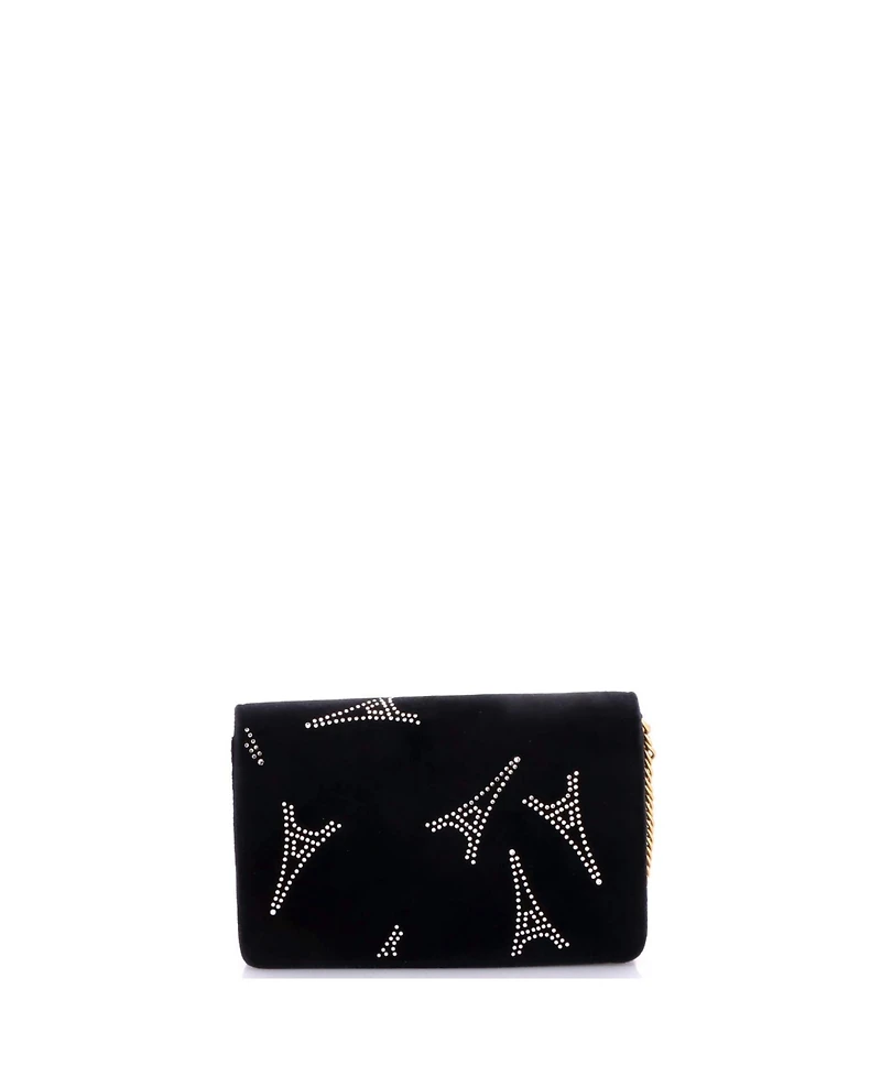 Pre-Owned Balenciaga Small Bb Round Wallet on Chain Crystal Embellished Velvet