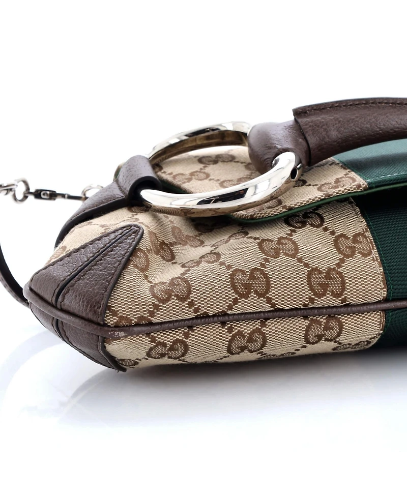 Pre-Owned Gucci Medium Horsebit Nm Web Chain Clutch Gg Canvas