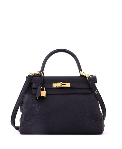 Pre-Owned HERMES Kelly 28 Handbag Black Togo with Gold Hardware