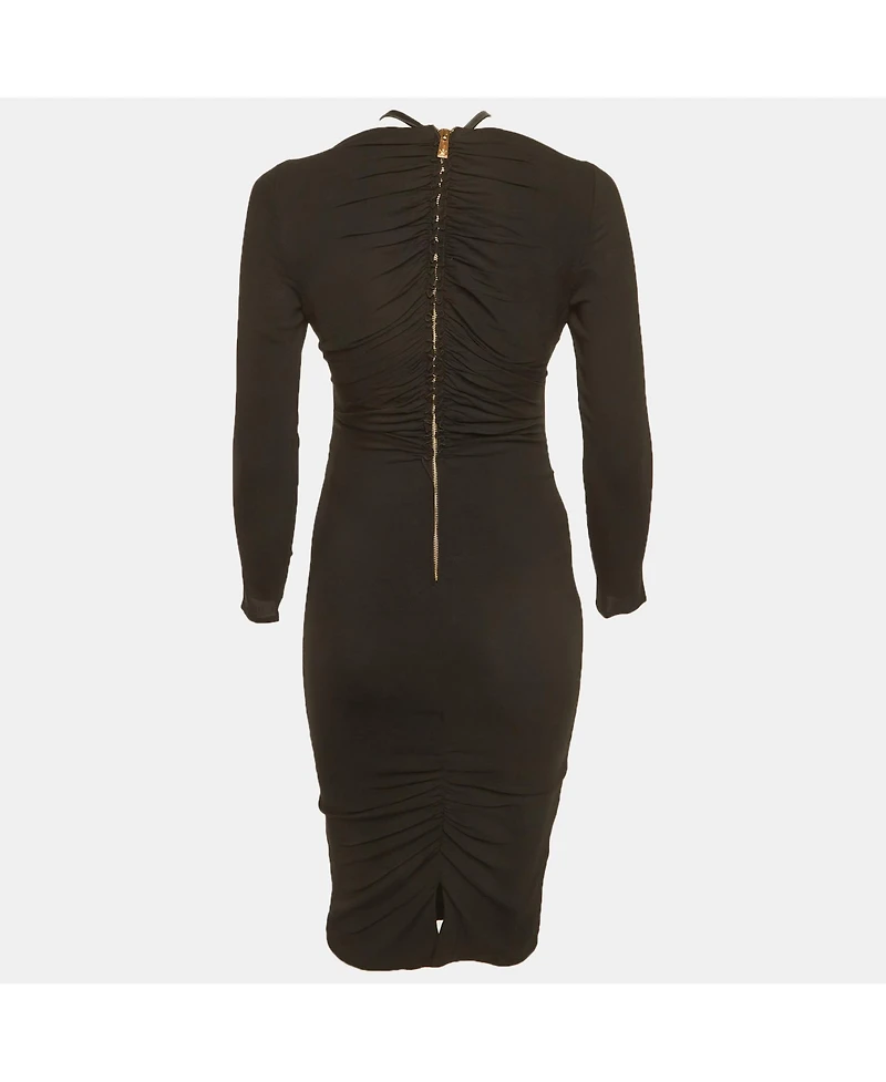 Pre-Owned Versace Women's Crepe Medusa Detail Ruche Midi Dress