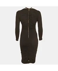Pre-Owned Versace Women's Crepe Medusa Detail Ruche Midi Dress