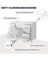 Sillysis 47 Inch Bathroom Vanity Cabinet, Freestanding Storage with Soft Close Drawers, Solid Wood Base for Modern Bathroom