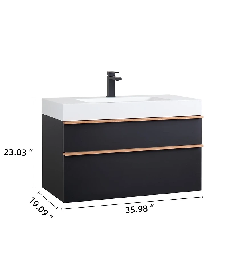 Sillysis Modern Wall Mounted Bathroom Vanity with Acrylic Sink, Dual-Tone Wood Handles, Soft Close Drawers