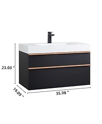 Sillysis Modern Wall Mounted Bathroom Vanity with Acrylic Sink, Dual-Tone Wood Handles, Soft Close Drawers