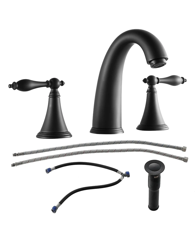 Phying 2 Handle Widespread Bathroom Faucet 3 Hole, with Pop Up Drain and 2 Water Supply Lines