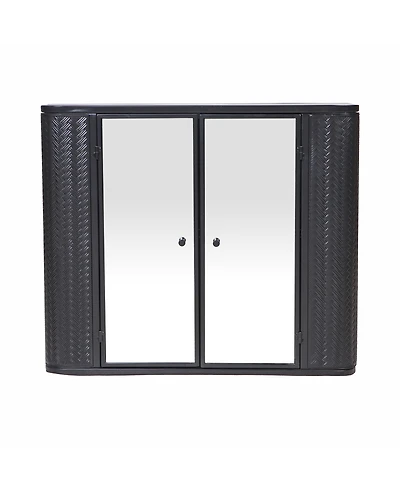 Phying Farmhouse Wall Mounted Mirror Cabinet Metal Frame Storage Organizer with 2 Mirrored Doors and Open Shelf for Bathroom Vanity Over Sink