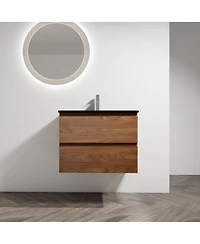 Sillysis Inch Wall Mounted Bathroom Vanity with Ceramic Sink, Soft Close Drawers