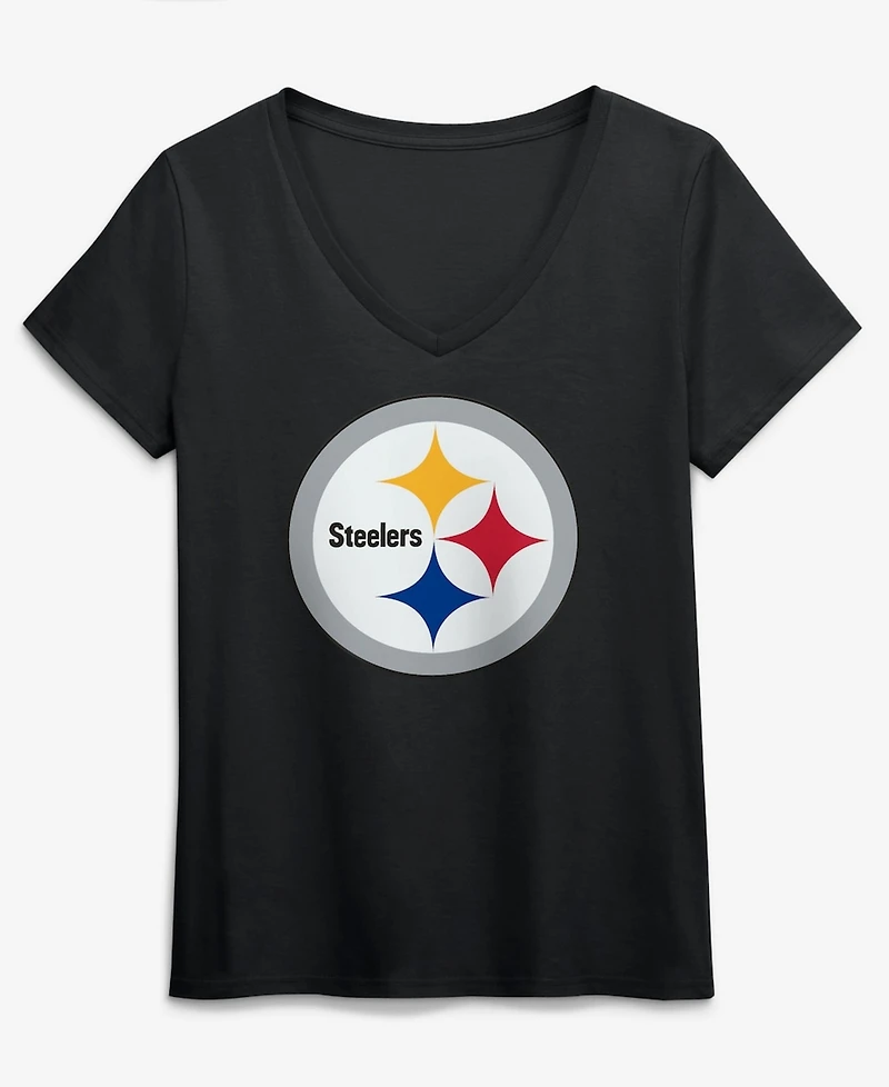 Logo Athletic Women's Black Pittsburgh Steelers Primary Logo V-Neck T-Shirt
