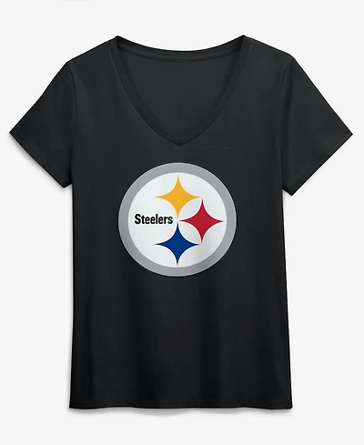 Logo Athletic Women's Black Pittsburgh Steelers Primary Logo V-Neck T-Shirt