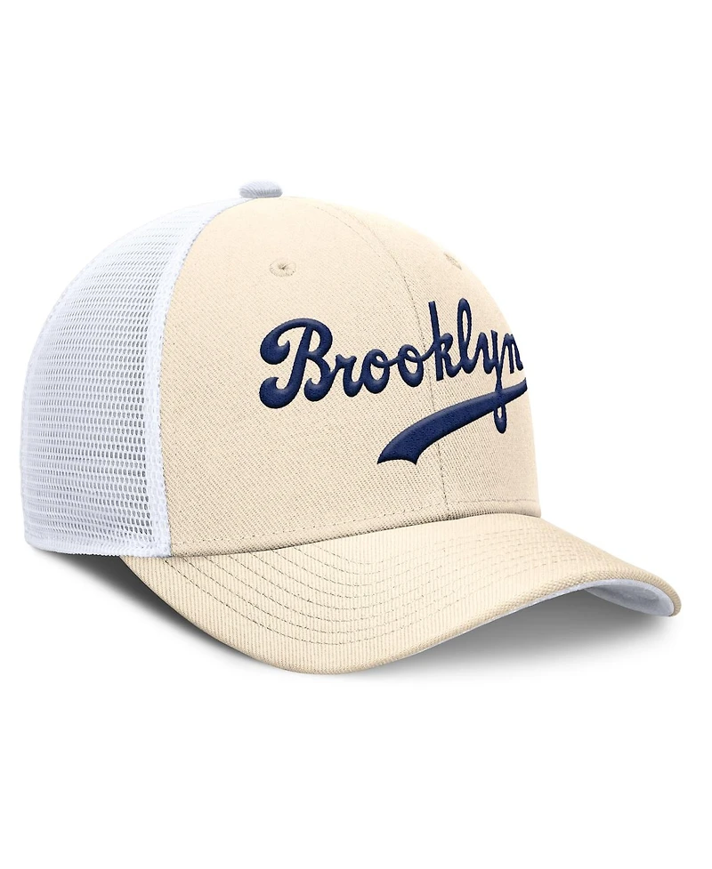 Nike Men's Natural Brooklyn Dodgers Cooperstown Collection Dri-fit Rise Trucker Adjustable Hat