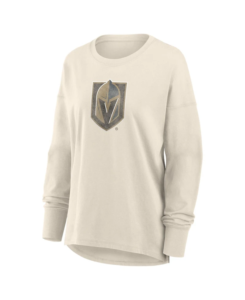 Fanatics Women's Cream Vegas Golden Knights Distressed Logo Long Sleeve T-Shirt