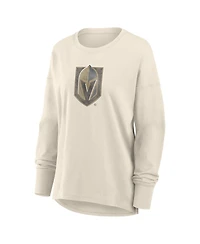 Fanatics Women's Cream Vegas Golden Knights Distressed Logo Long Sleeve T-Shirt