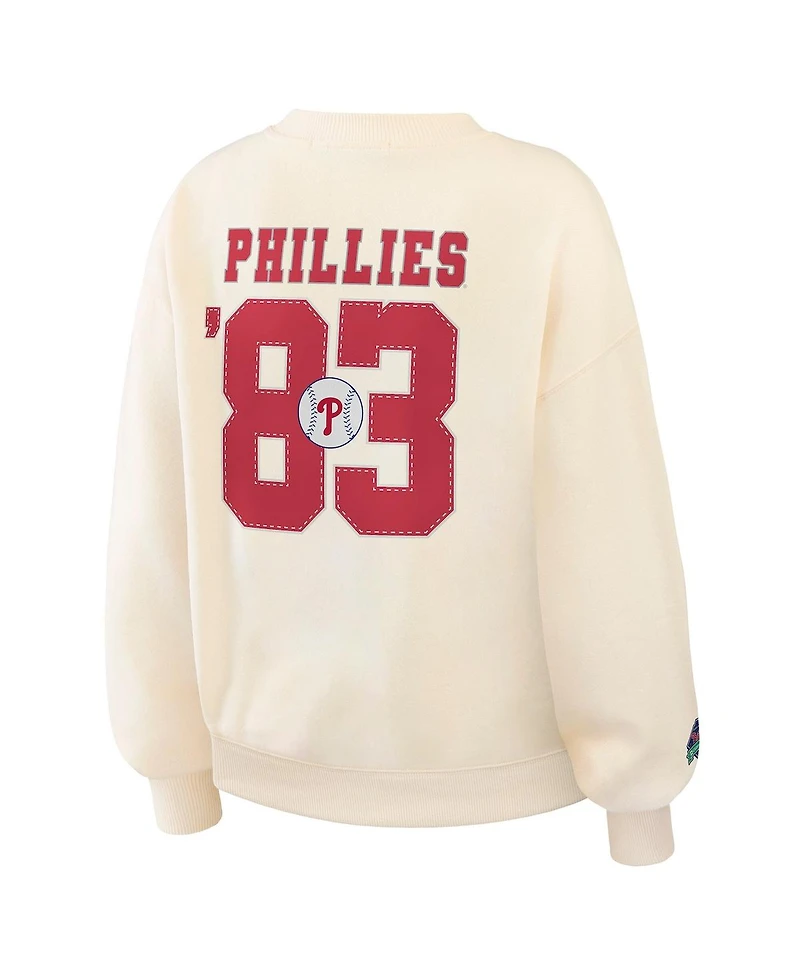 Wear by Erin Andrews Women's Cream Philadelphia Phillies Heavyweight Crew Neck Sweatshirt