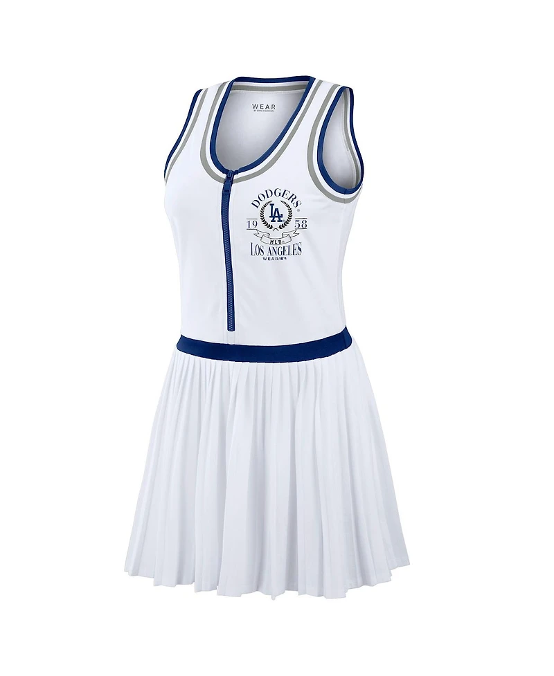 Wear by Erin Andrews Women's White Los Angeles Dodgers Zip-Front Pleated Tri-Blend Scoop Neck Tank Dress
