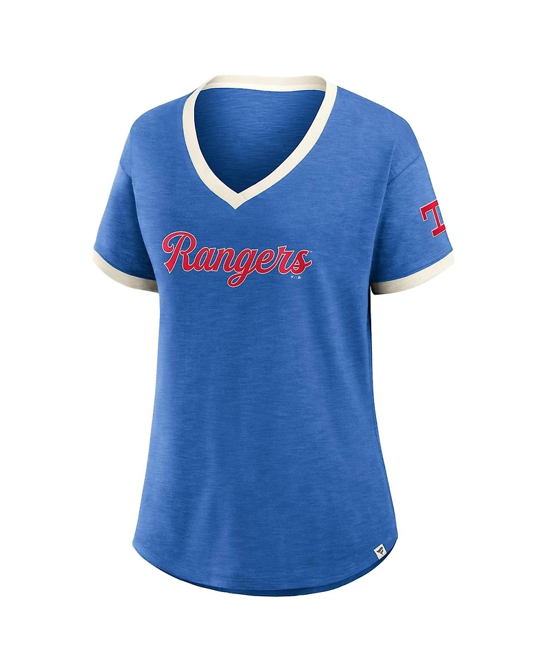 Fanatics Women's Royal Texas Rangers Relaxed Fit Vintage Play Slub V-Neck Fashion Top