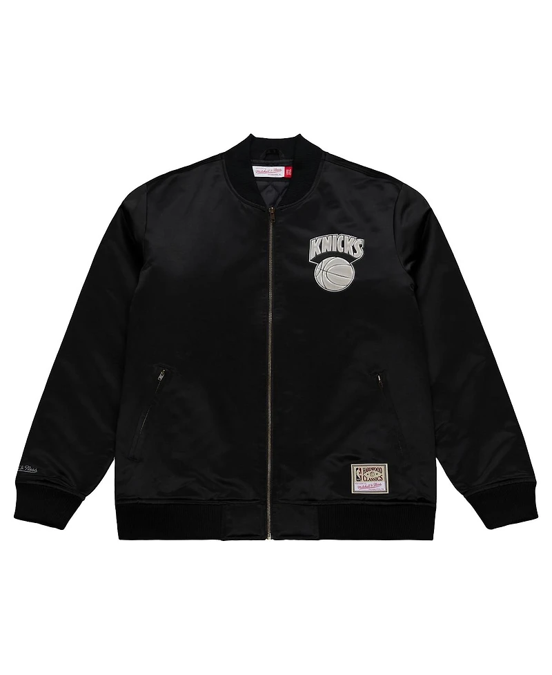 Mitchell & Ness Men's Black New York Knicks Chrome Satin Bomber Full-Zip Jacket