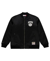 Mitchell & Ness Men's Black New York Knicks Chrome Satin Bomber Full-Zip Jacket