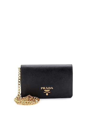 Pre-Owned Prada Chain Wallet Crossbody Saffiano Leather