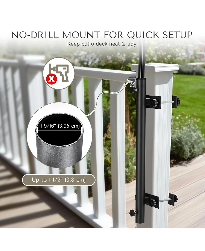 LAGarden Patio Umbrella Holder Adjustable for Deck Railing Balcony Porch Patio Outdoor Restaurant Portable Cart